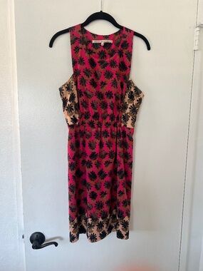 Rachel Roy Floral Print Mini/Midi Dress Size 6 Pink Black Sleeveless Cutout Back